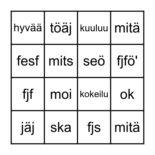 Tehtäväbingo Card