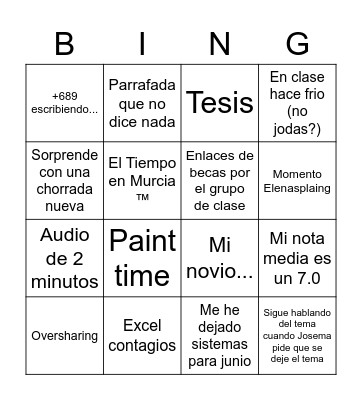 Elena G. Bingo Card