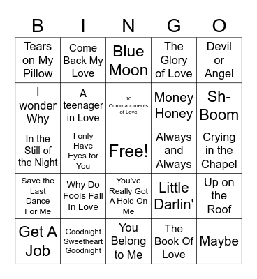 Musical Bingo Card