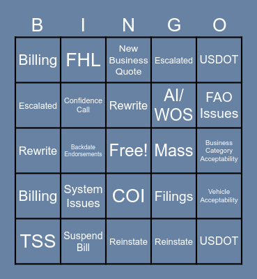 Call Type BINGO Card