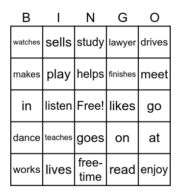 Language Arts Bingo Card