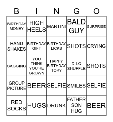 TORY'S 21ST BIRTHDAY  Bingo Card