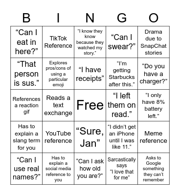 Teen Therapy Bingo Card