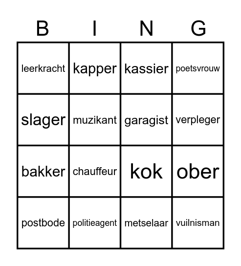 Beroepen Bingo Card