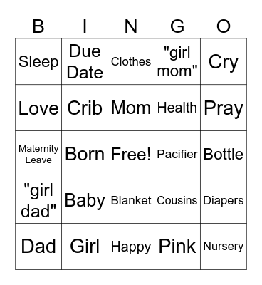 Baby Bingo Card