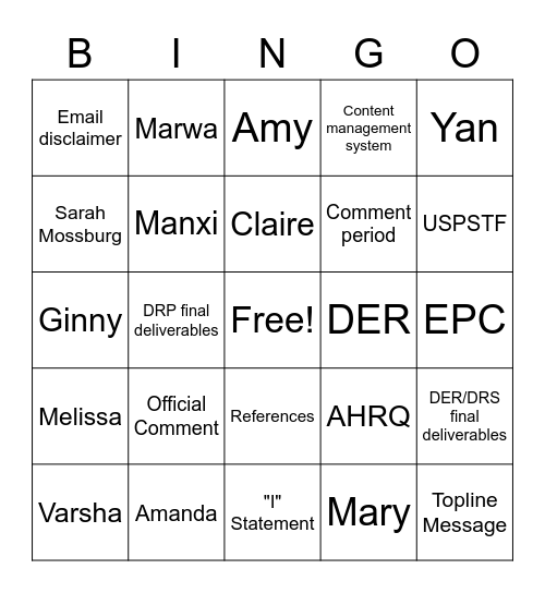 Transparency Bingo Card