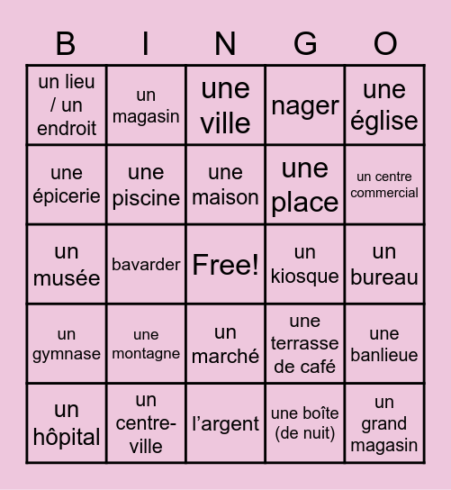 Français II 4A Vocabulaire (en français) Bingo Card