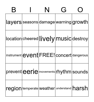 Vocab Bingo! Bingo Card