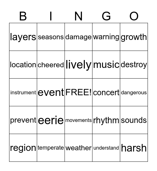 Vocab Bingo! Bingo Card