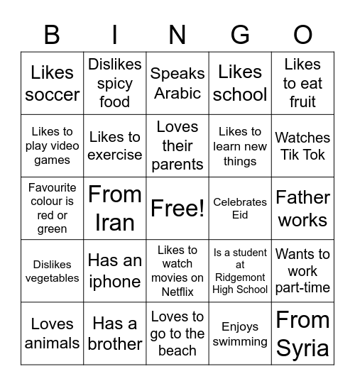 Untitled Bingo Card