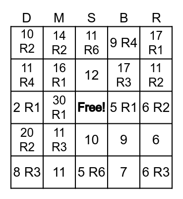 Division Bingo! Bingo Card