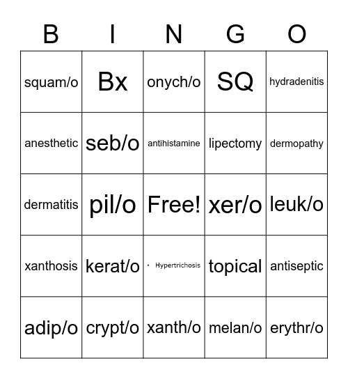 Chapter 3 Med Term Bingo Card