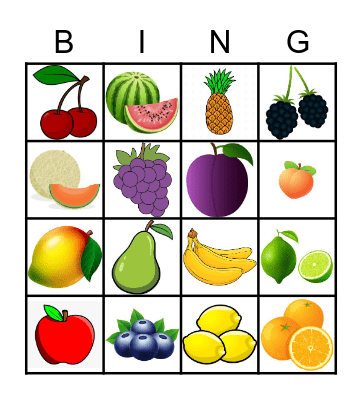 Bingo des fruits Bingo Card