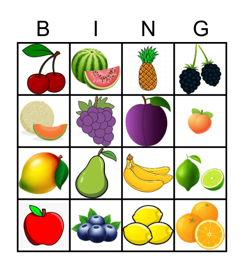 Bingo des fruits Bingo Card