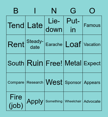 ASL BINGO Ch 17 ('A.B.C. in ASL' textbook) Bingo Card