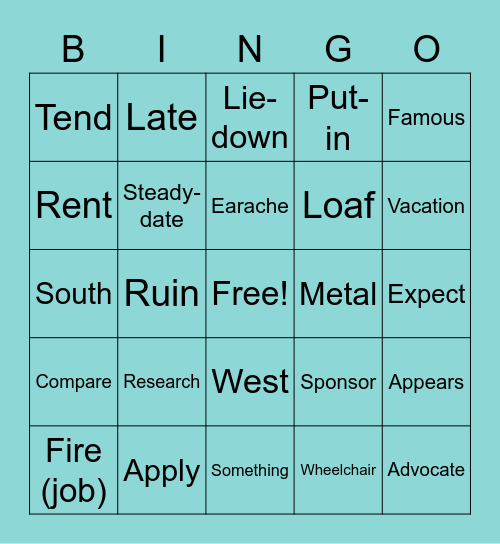 ASL BINGO Ch 17 ('A.B.C. in ASL' textbook) Bingo Card