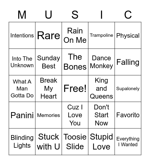 Music Bingo Card