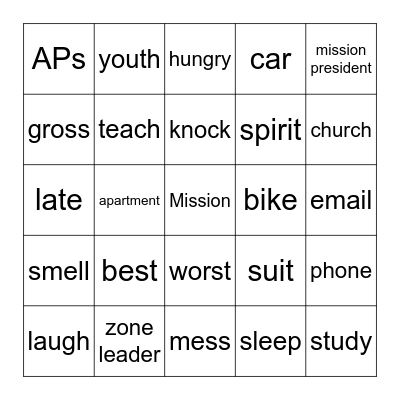 PC 6th Youth Bingo Card Bingo Card