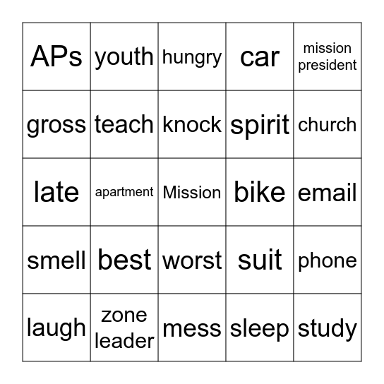 PC 6th Youth Bingo Card Bingo Card