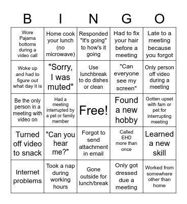 Remote Work Bingo Card