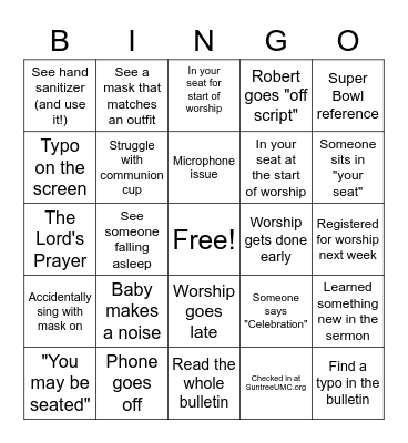 Suntree Traditional Worship Bingo Card