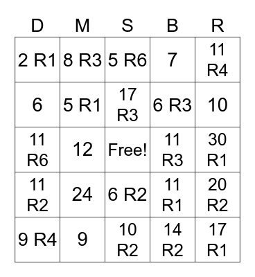 Division Bingo! Bingo Card