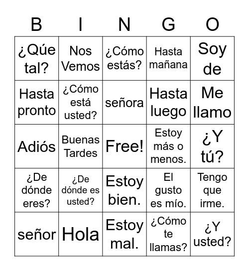 c0 Saludos, Despedidas y Preguntas Básicas Bingo Card