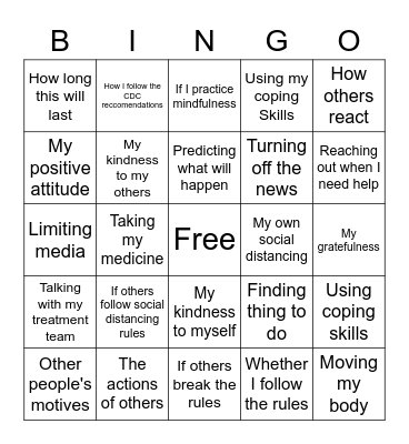 COVID/Quarantine (Things I CAN and CAN'T control) Bingo Card