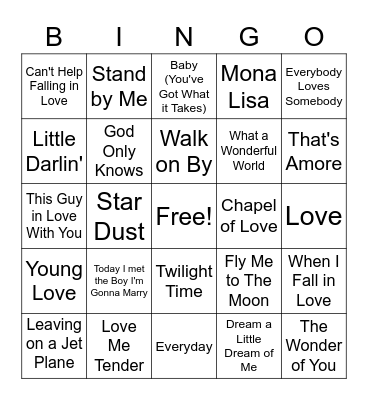 Love Song Bingo Card