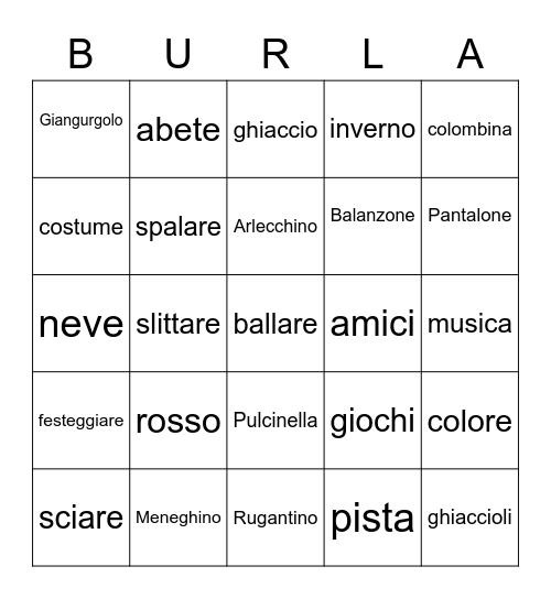 Burla Bingo Card