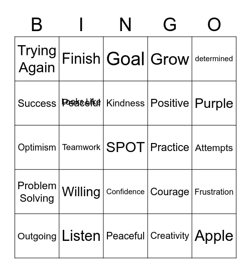 Perseverance Spot Bingo Card