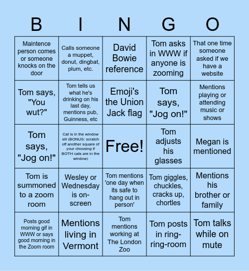 Tom Foyage Bingo Card