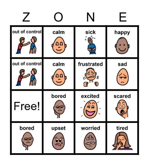 Zones of Regulation Bingo Card