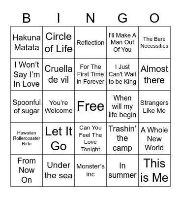 Music Bingo - DISNEY Bingo Card