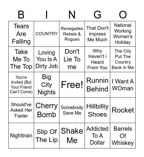 2-A Little Bit Country & A Little Bit Hair Band Bingo Card