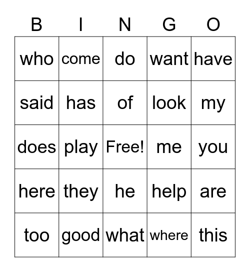 Julian's Sight Words Bingo Card
