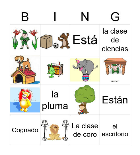 Preposiciones Bingo Card