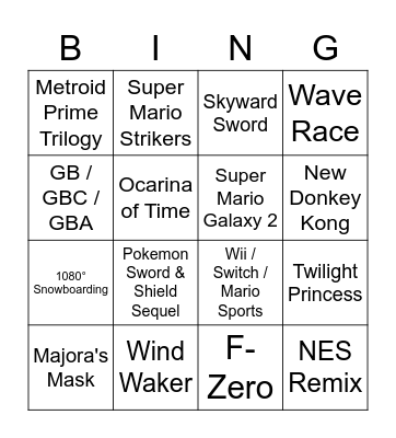 Nintendo Switch 2021 Bingo Card