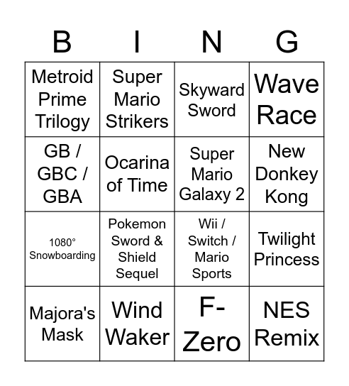 Nintendo Switch 2021 Bingo Card