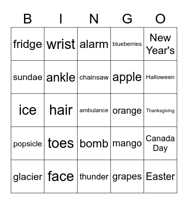 Category Bingo Card