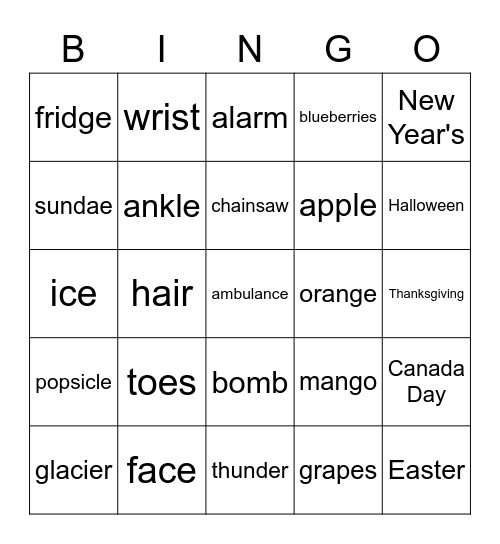 Category Bingo Card