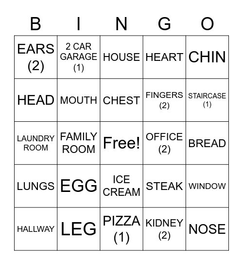 ASLdeafined.com (Human body / House / Food-1) Bingo Card