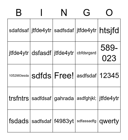 qwertyuiopasdfghjklzxcvbnm Bingo Card