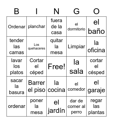 Los quehaceres Bingo Card