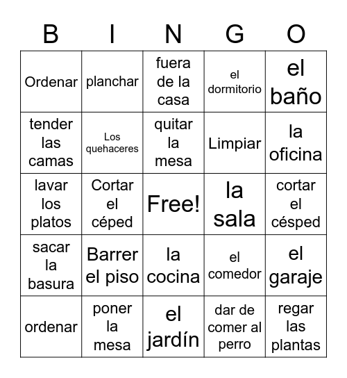 Los quehaceres Bingo Card