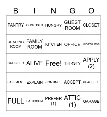 ASLdeafined.com (Rooms in a house / Feelings / Verb-4) Bingo Card