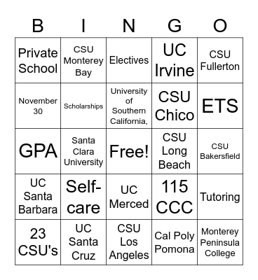CSUMB ETS Bingo Card