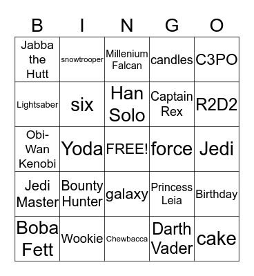 Star Wars Bingo Card