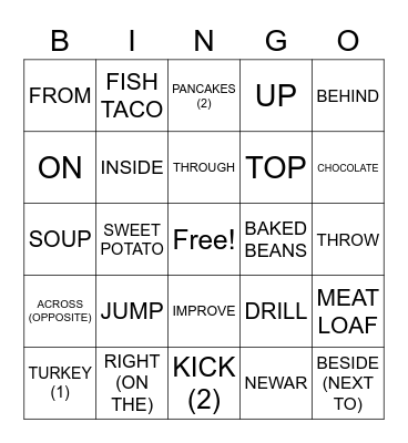 ASLdeafined.com (Prepositions / Food-2 / Action Verbs-1) Bingo Card