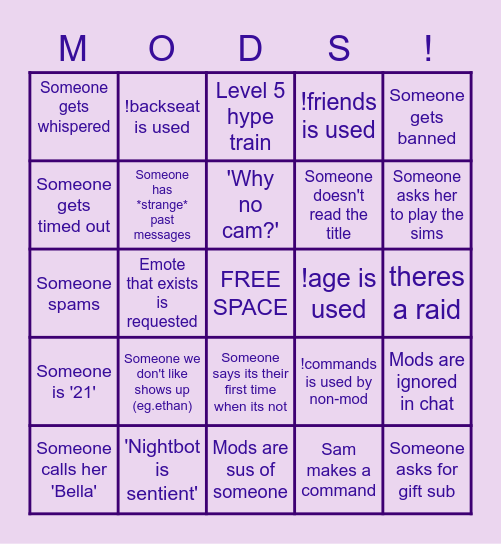 Modding Bingo Card